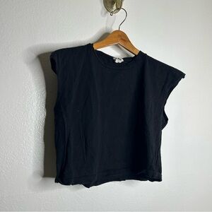 LNA 100% Cotton Cropped Muscle T - Shirt Black Size Small